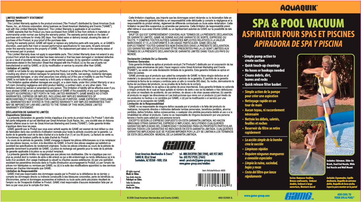 POOL & SPA HANDHELD PUMP VACUUM (GREAT AMERICAN MDSE & EVENTS - 4800-6PDQ) - Image 2