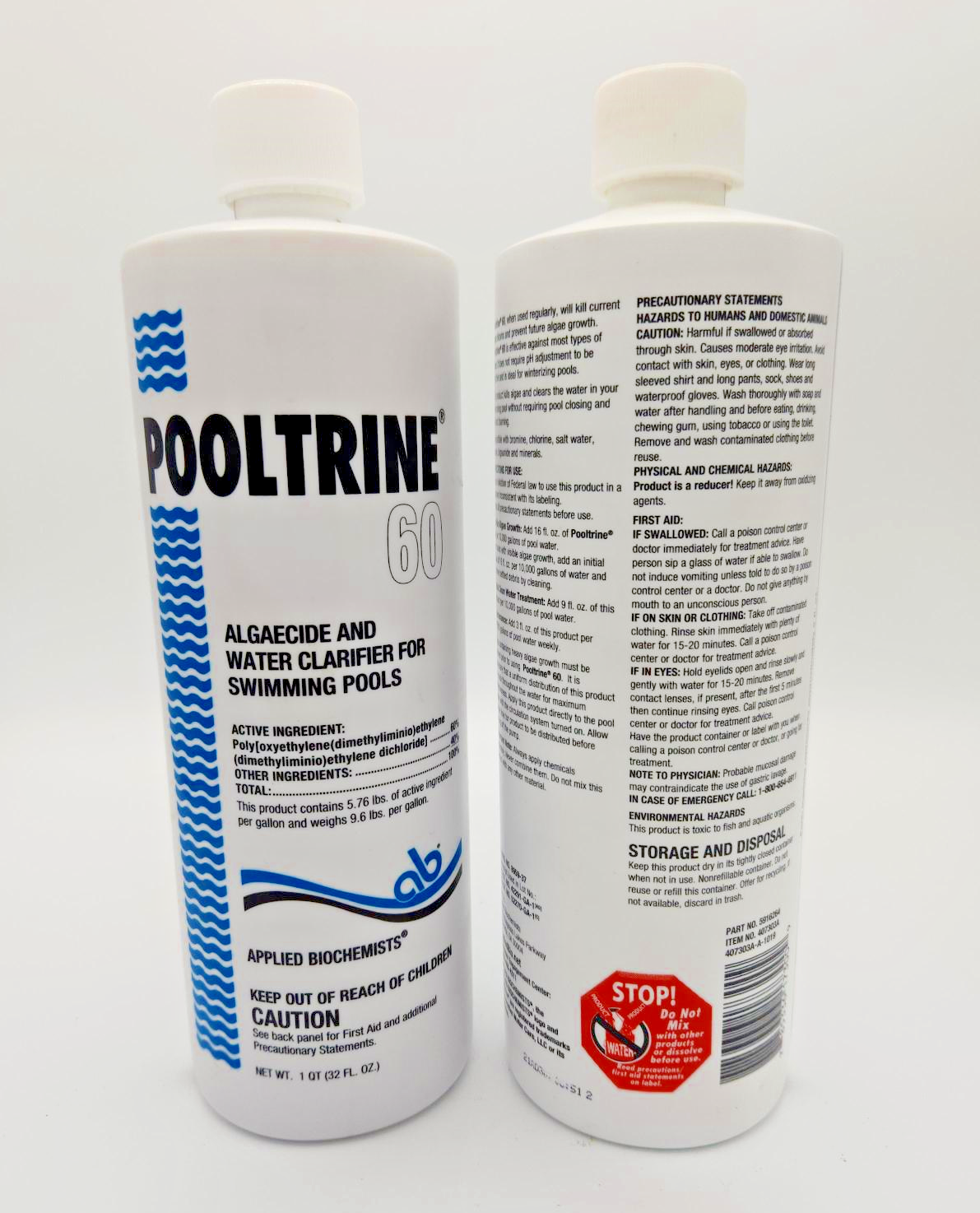 POOLTRINE 60 - ALGAECIDE - 32OZ (QUART) 2-PACK** (APPLIED BIOCHEMISTS - 407303A) - Image 2